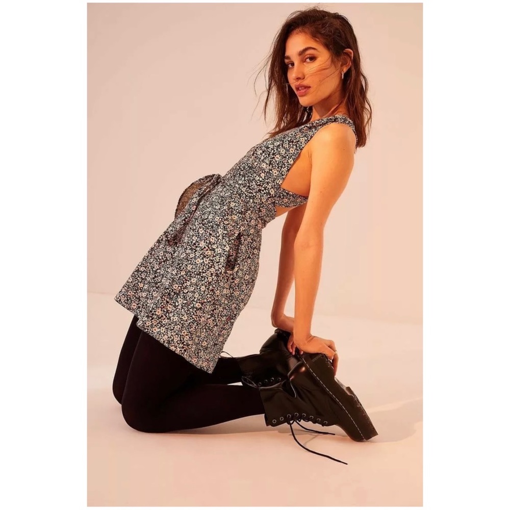 Free People Baby's Got It Denim Convertible Mini Dress Sz: 12 L New Floral Flare